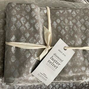 West Elm Diamond Luster Velvet Metallic Grey Duvet and Shams